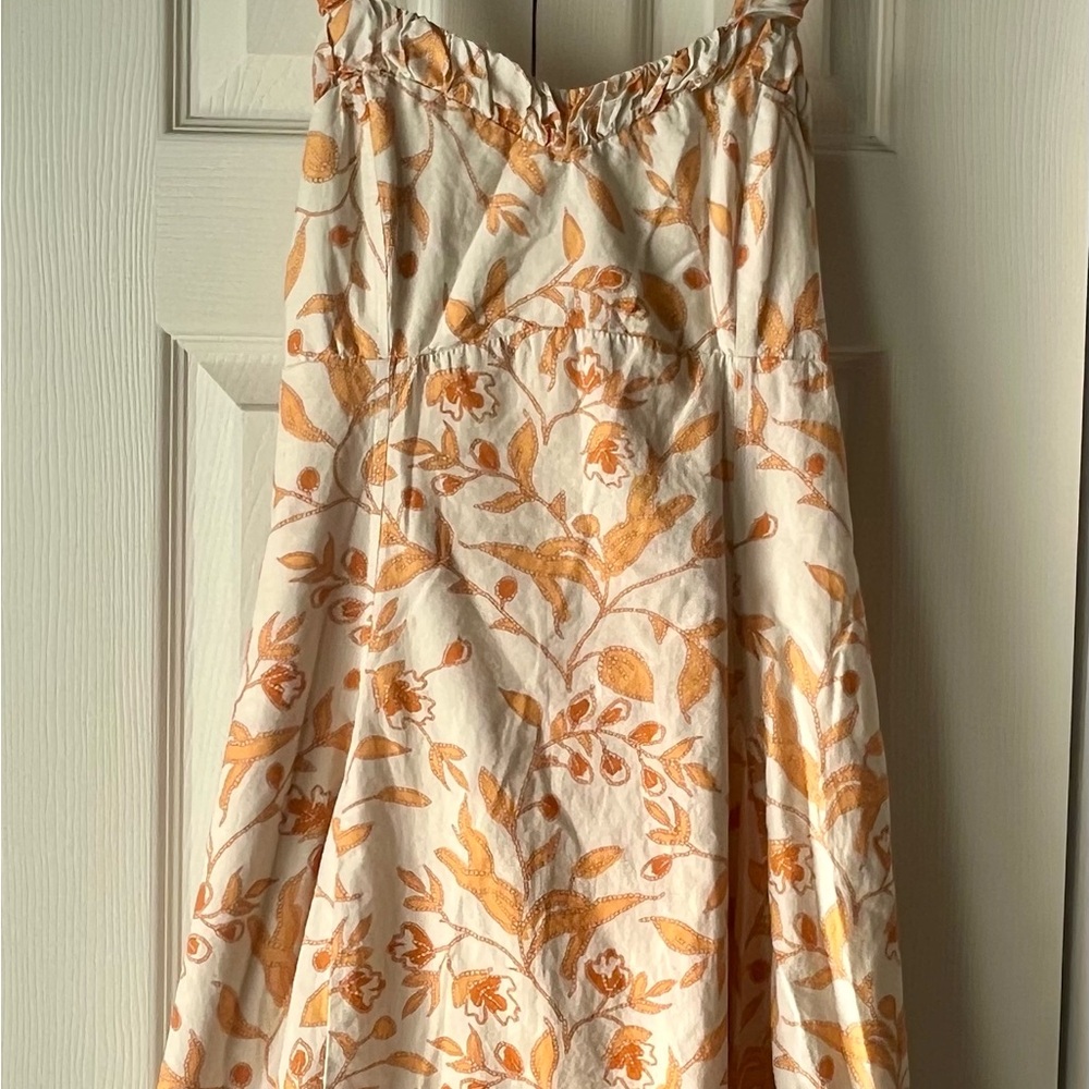 Anthropologie Maeve 100% Cotton Floral Sundress - Orange on White Print - Lined - Picture 4 of 8